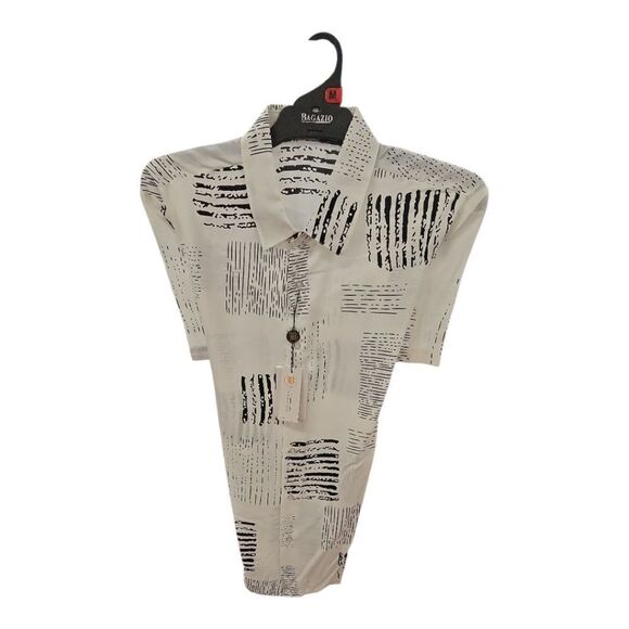 BAGAZIO MEN'S PURE WHITE/BLACK SHORT SLEEVE FASHION ABSTRACT SHIRT.BM2303. - Picture 4 of 9